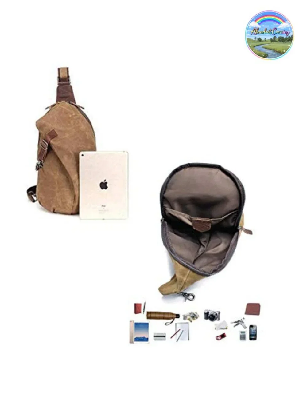 Waxed Canvas Sling Backpack Crossbody Bag with Leather Straps Men's Daypack
